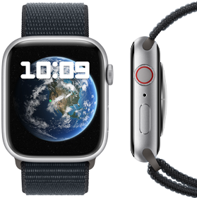 A front and side view of the new carbon-neutral Apple Watch.