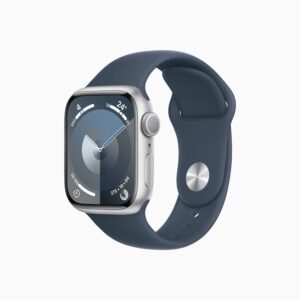 Apple Watch Series 9 Silver Aluminium Case with Storm Blue Sport Band